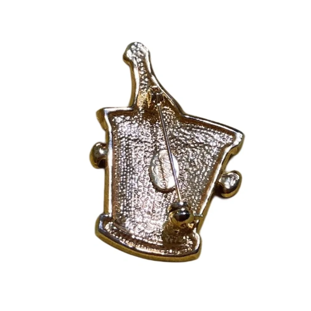 Kirk’s Folly Brooch Champagne Bucket Red Glitter Enamel Rhinestone Celebration